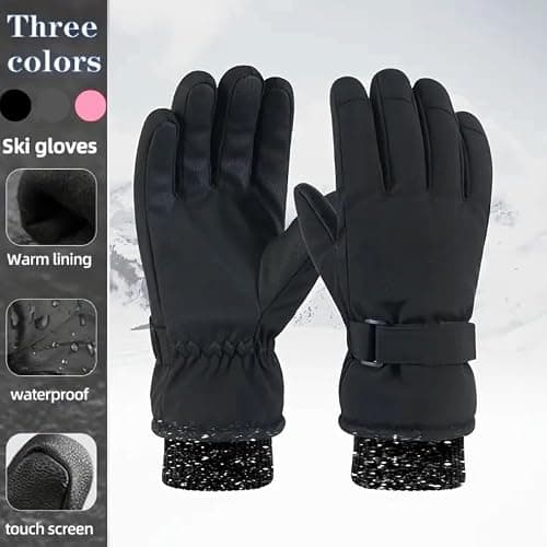 SOCK-TEC Ladies Ski Gloves Touch Screen Plush Lining Waterproof Windproof Extreme Cold Weather Thermal Winter Warm Glove for Women - Skiing,Cycling,Motorcycle,Running,Outdoor Sports (Black, One Size) — view 3
