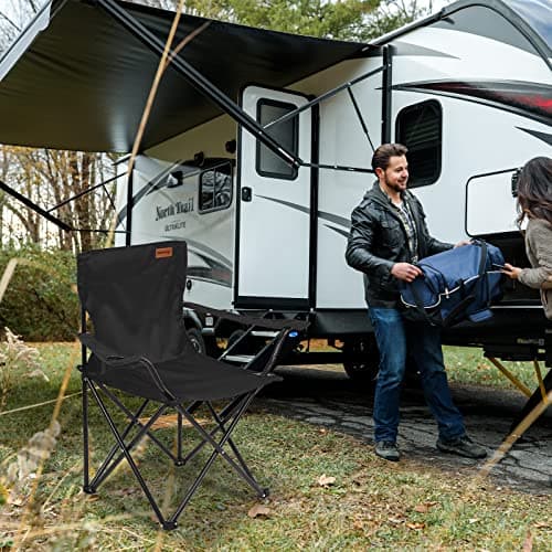 Rainberg Folding Camping Chairs, Comfortable Heavy Duty Structure, Extra Wide Garden Chair with Hard Armrest, Foldable Fishing Chair Outdoor Fold up, Cup Holder with Carry Bag. (Pack of 2, Black) — view 6
