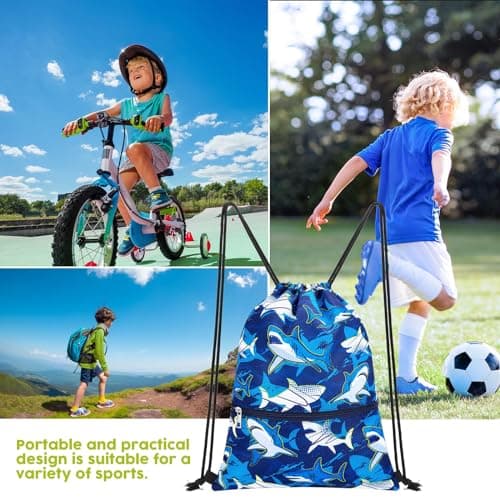 WAWSAM Kids Drawstring Gym Bag with Zippered Pocket String Backpack — view 6