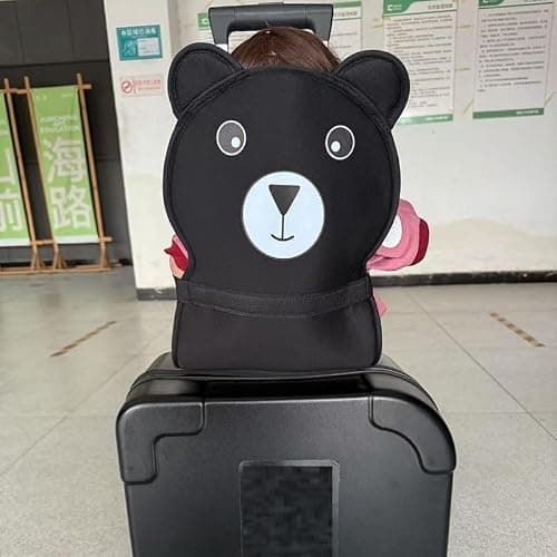 Toddler Suitcase Seat with Adjustable Belt, Portable Baby Seat on Suitcase, Cartoon Animal Ride on Luggage Seat for Travel (Black) — view 6