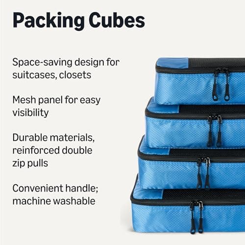 Amazon Essentials 4-Piece Packing Cubes Travel Accessories Set, Luggage Organiser with Double Zip, Mesh Top, Polyester, Small, Sky Blue (Previously Amazon Basics) — view 2