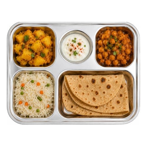 BMLIMITED BML Stainless Steel 5 Compartment Meal Tray Reusable Divided Plate with Sauce Section Portion Control Food Serving Tray for Adults Kids School Lunch Camping Picnic and Home Use