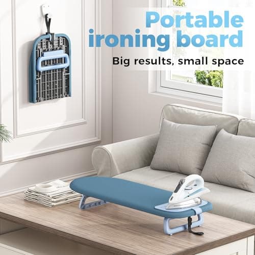 KINGRACK Small Tabletop Ironing Board with Iron Mat,30×81cm,Blue — view 4