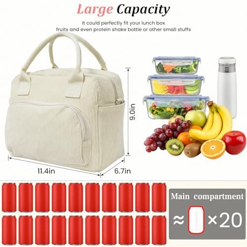 BotaBay Insulated Lunch Bag for Women, 12L Large Lunch Box with Adjustable Shoulder Strap, Multi-Pocket Reusable Lunch Tote, Portable Cooler Bag for Work, School, Travel & Picnic (White) — view 4