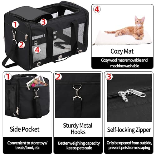 Dycietx Soft Sided Foldable Cat/Dog/Pet/Puppy Carrier Bag, Portable Pets Travel Carriers For Cats/Dogs With Shoulder Strap & Removable Mat, Durable Cat Basket of 17 lbs Airline Approved(Black, M) — view 4