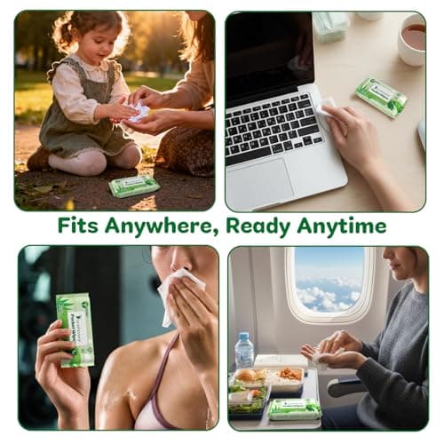 Dorahoney Travel Wet Wipes Mini with Aloe Vera, Sensitive Pocket Size Wipes, 99% Water, Unscented, Hypoallergenic for Adults, Kids and Baby Care, Small Pack Hand & Face Wipes, 8 Pack (48 Wipes Total) — view 6