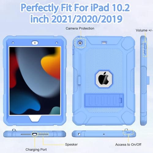 TOPWANT Case for iPad 9th 8th 7th Gen 2021/2020/2019 10.2 inch, Blue — view 5