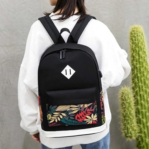 Cute Backpack Leaf Pattern 3-Piece Travel Set Business Daypack Style — view 3
