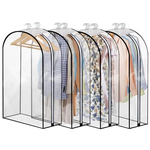 4 Pack Clear Garment Bags 40" with 10" Gusset for Coats, Suit, Jackets