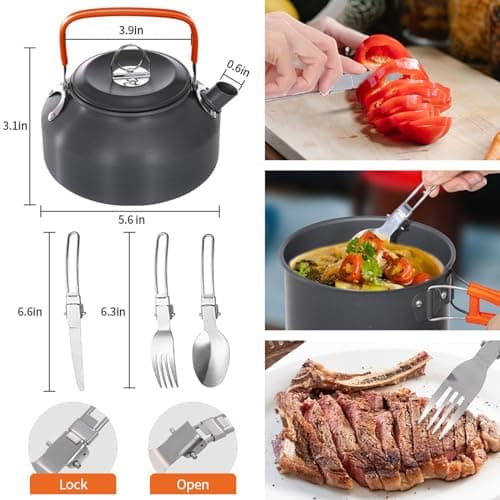 Lixada Camping Cookware Kit, Portable 2-3 People Camping Cooking Set Lightweight Non-Stick Camping Pot and Pan Set with Cups Spoon Fork Cutter for Outdoor Travel Camping Hiking Picnic BBQ — view 3
