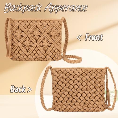 Sahunfri Straw Crossbody Bag for Women Bohemian Shoulder Bag Woven Crochet Purse For Summer Beach Travel Clutch Handbag (Khaki) — view 6