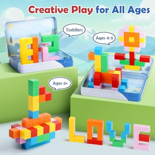 Dreamon Mini Magnetic Blocks 52PCS Travel Magnetic Building Blocks for Kids with Tin Box Magnet Cubes Montessori STEM Toy Toddlers Boys Girls Gifts Aged 3 4 5 6 Years Old — view 5