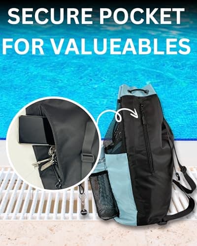 JIMJOOS Drawstring Mesh Swimming Bag - 25L Waterproof Swim Bag with Wet/Dry Compartment, Multifunctional Sports Backpack for Kids, Adults, Swimming, Surfing, Beach, Gym (Sky Blue) — view 3