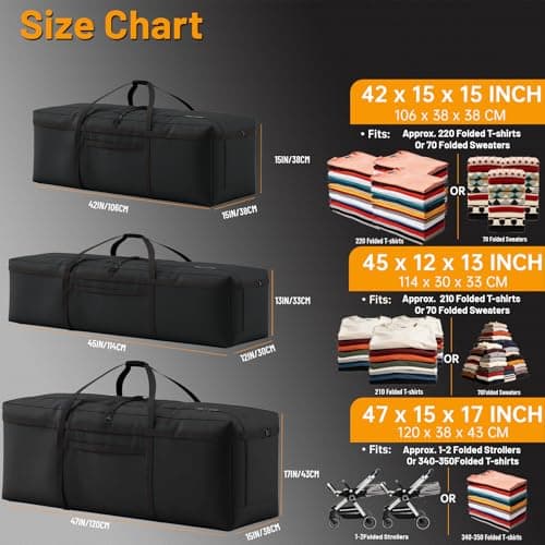 Water-Repellent Travel Duffle Bags - 47" x 15" x 17" 197L Extra Large Upgraded 900D Oxford Heavy Duty Duffel Bag, Reinforced Zipper, Padded Handles, Adjustable Strap Buckles for Travel, Camping, Gym — view 3