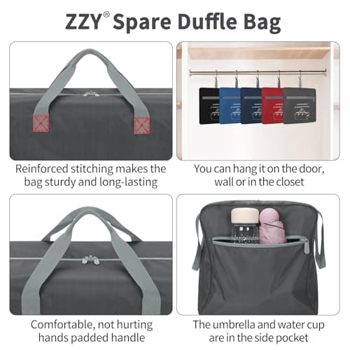 ZZY 35L Foldable Travel Duffle Bag, 22-Inch Packable Small Duffel Bag Lightweight Holdall for Camping, Storage, Travel-Grey — view 4