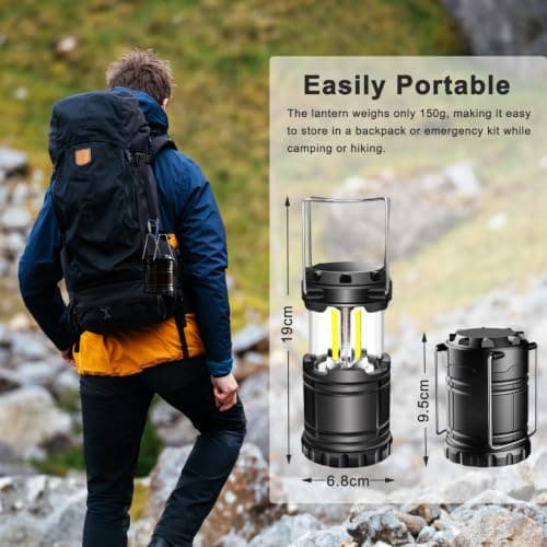Camping Lights, 2 Pack Collapsible Camping Lantern Battery Powered, Portable LED Camping Lamp for Tents, Emergency Lighting with Foldable Hook for Hiking, Camping, Outages — view 3