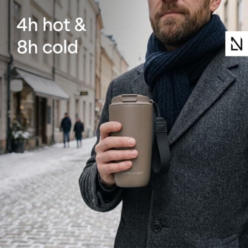 LARS NYSØM Thermo Coffee Mug to go 500ml - Coffee Cup Travel Mug with Strap — view 2