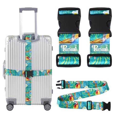 Periea Luggage Straps Set of 2 - Adjustable Suitcase Straps with Quick Release Buckle, Heavy Duty Luggage Straps for Suitcases, Travel Accessories, Thickened Luggage Belt - Tropical Parrot