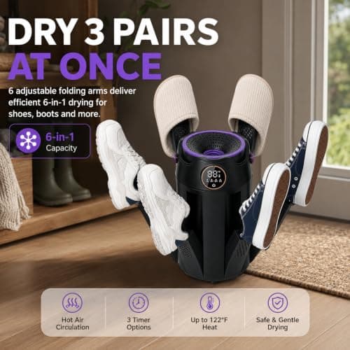 ANAUU 6 Arm Electric Boot Dryer for 3 Pairs of Shoes, Foldable Shoe Dryer with UV Technology, 3/6/9H Timer & 48°C Warm Air, Boot Warmer for Ski Boots, Football Boots, Gloves, Socks and Hats — view 2