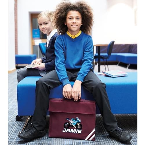 Personalised Sky Blue Superbike Book Bag for Boys Motorbike Bikes Return to School Nursery Kids Bag, One Size, Black — view 2