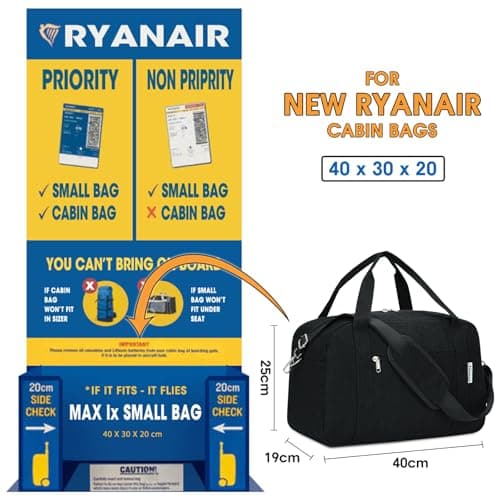 Narwey for Ryanair Cabin Bags 40x30x20 Underseat New Ryanair Travel Duffel Hospital Bag Ryan Air Carry on Luggage Holdall Overnight Weekend Bags for Women and Men 20L (Black) — view 3