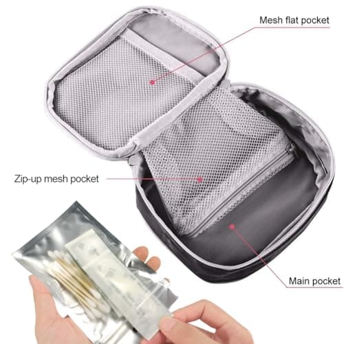 SwirlColor Portable First Aid Pouch Mini Small Pill Organiser Easy Carry Empty Medicine Container with Multi-Pocket for Travel 13x10x2cm (Grey) — view 3