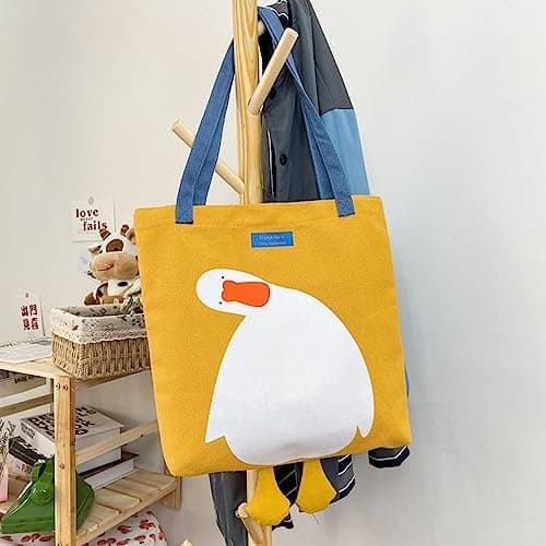 Xshelley Canvas Tote Bag Cute Duck graphic tote funny tote tote bag for Lunch Grocery Bag Shopping Beach Shoulder Bag (yellow) — view 2