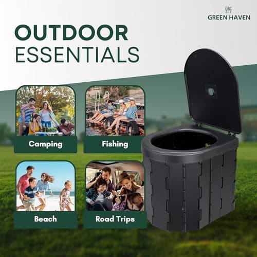 Green Haven Foldable Camping Toilet – Portable Loo for Adults with 6L Washable Basket & Built-in Roll Holder – Travel Toilet for Caravan, Festival, Outdoor, Indoor Emergency Use — view 4