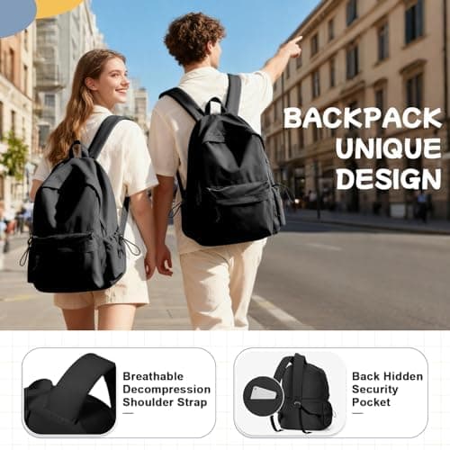 HYC00 School Backpack Womens, Causal Travel School Bags 14 Inch Laptop Backpack Rucksack Bag for Women Teenage Girls Boys Lightweight College Rucksack Water Resistant Bookbag Work Daypack, Black — view 4