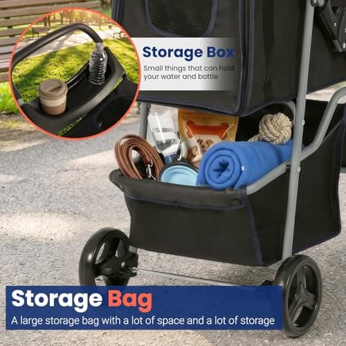BestPet 4-Wheel Pet Stroller Dog and Cat Stroller Breathable Mesh Lightweight Travel Carrier Waterproof & Foldable Design Storage Basket for Daily Walks & Outdoor Use，Black — view 5