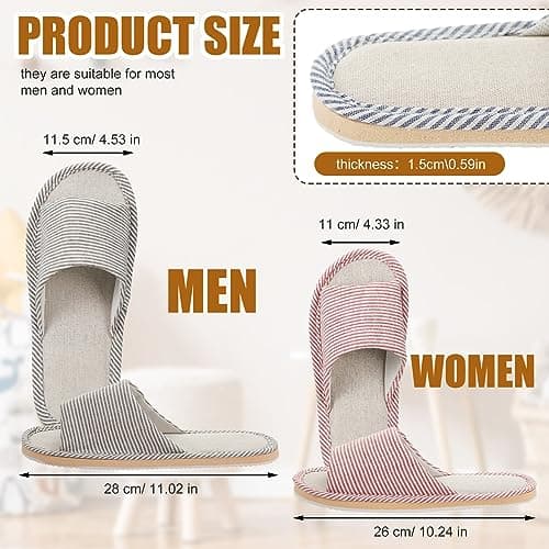 Suhine 12 Pairs House Slippers for Guests Spa Slippers with Open Toe Indoor Slippers Non-Slip Comfortable Breathable for Travel Hotel Home Bedroom Unisex (Classic), As shown in the pictures, M — view 4