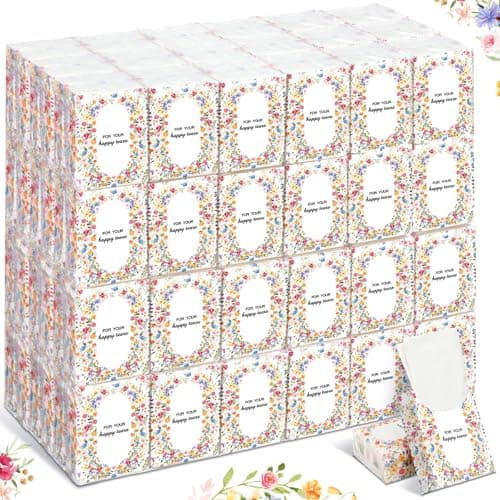 Therwen 100 Pack Wedding Happy Tears Tissues Packs for Wedding Guests 1000 Sheet Tissues Packs Travel Size Bulk Essentials Stuffers Emergency Kit (Bright)