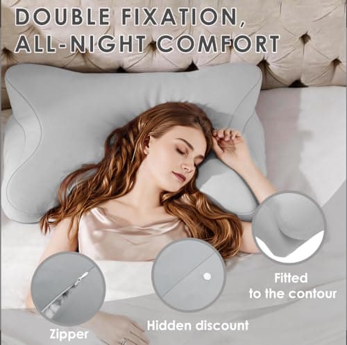 Cervical Pillowcase for Butterfly Shaped Memory Foam Neck Support Pillows, Breathable Ergonomics Pillow Cover with Zipper, Replacement Case for 63x42.5cm Sleeping Pillows (Cover Only)(Gray) — view 6