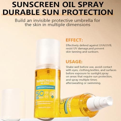 Sunscreen Oil Spray SPF 50, Water-Resistant Sunscreen Spray for Face & Body, Hydrating Travel Size Sunscreen Spray, Non-Greasy Fast-Absorbing for All Skin Types (2pc) — view 6