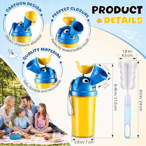 [500ML] Portable Baby Child Kids Travel Potty with Clean Brush,Hygienic Leak Proof Urinal Emergency Toilet for Camping,Car Travel,Outside,Park and Kid Toddler Potty Pee Training,Cute Duck Design,Boy — view 4