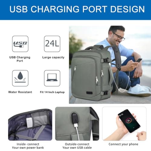 Cabin Bags 40x30x20 for Ryanair Wizz Air Underseat 24L Small Travel Backpack for Women Cabin Size Rucksack for Plane Hand Luggage Backpack Flight Bag Ryan Air Cabin Bag with USB Charging Port-Green — view 3