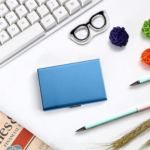 Vicloon Metal Card Holder Wallet, Ultra Thin Stainless Steel Metal Wallets RFID Blocking Credit Card Wallet Holder for Men & Women,Best Card Protector with 6 PVC Slots - Blue — view 6