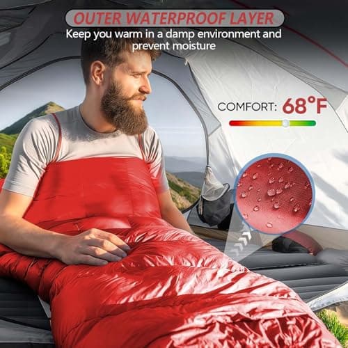 Sleeping Bags for Adults & Kids Sleeping Bag 3 Season, Ultralight Carry Bag, Adult Blanket, Lightweight Compact for Outdoor Camping, Travel, Hiking, Indoor & Outdoor Use (Red) — view 6
