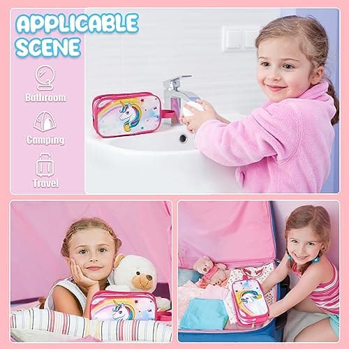 Unicorn Toiletry Bag - Travel Toiletry Bag Girls Kids Toiletries Travel Bag for Camping Trip Home Water-Resistant Portable Girls Dopp Kit for Christmas Birthday Gift with Mesh Pocket — view 6