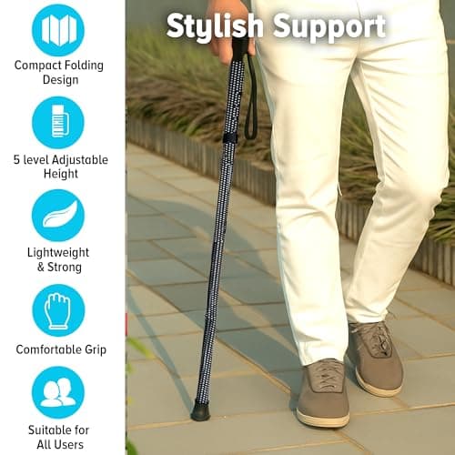 Life Healthcare Folding Walking Stick, Adjustable Aluminium Cane, Polka Dot — view 4