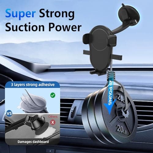 JOEAIS Car Phone Holder, 360°Rotatable Universal Mobile Phone Holder Set of 3 (Holder+Suction cup+Clip), Dashboard/Windscreen/Air Vent Car Phone Mount Fit All 4.7-6.7 inch SmartPhones — view 4