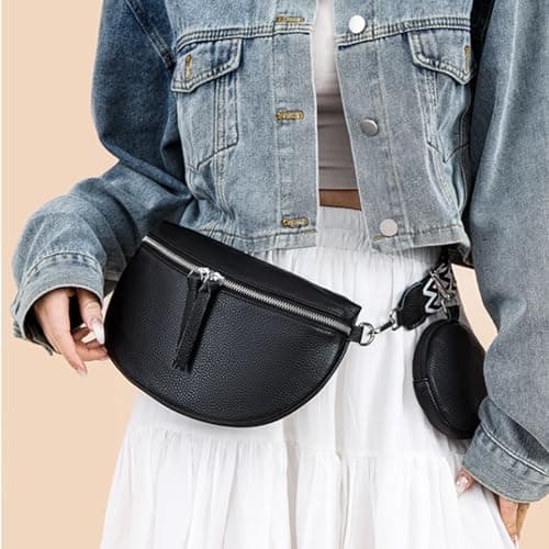 SSKHE Women’s Fashion Crossbody Waist Bag Set, Soft Vegan PU Leather Belt Bag + Matching Coin Purse, Large Capacity, Adjustable Wide Strap, for Travel, Work (Black, One Size) — view 6