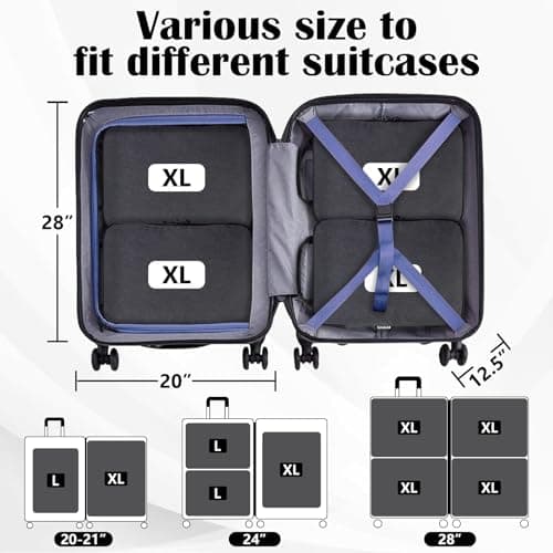 Extra Large Compression Packing Cubes for Travel Essentials, 2 Set Expandable Travel Cubes for Packing Compression Bags Luggage Suitcase Organizer, Black — view 5