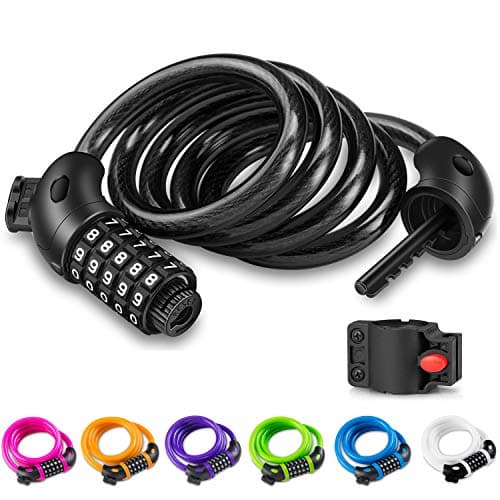 Opaza Bike Lock with 5-Digit Code, 1.2 m/4 ft Bicycle Lock Lightweight & Security Combination Cable Lock for Bicycle,Mountain Bike,Scooter - Black