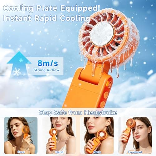 Handheld Portable Turbo Fan with Ice Cooling，Foldable Clip on fan(Orange) — view 2