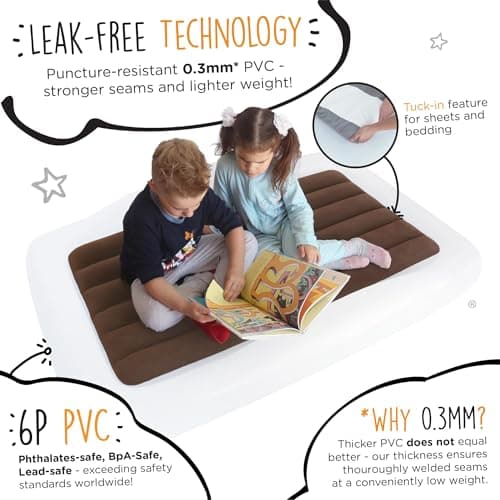 The Shrunks Toddler Travel Bed Portable Inflatable Air Mattress Bed for Travel or Home Use, White, Kids Air Bed for Camping and Sleepover with Security Rails and Electric Pump 152 x 94 x 23cm — view 6