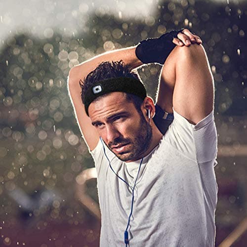 ATNKE LED Lighted Headband, USB Rechargeable Running Hat Ultra Bright 4 LED Waterproof Light Lamp Headlamp High Stretch Moisture Wicking Multi-Color/Black — view 5