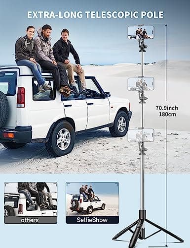 71" Phone Tripod & Selfie Stick, All in One Extendable Cell Phone Tripod with Wireless Remote, Travel Tripods Stand for iPhone 360° Rotation Compatible with iPhone Android, Camera — view 2