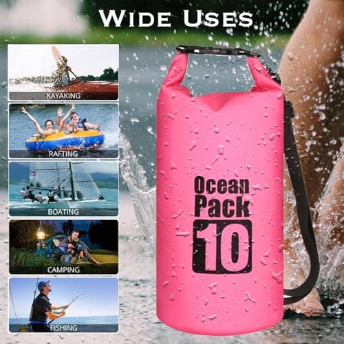 MORAINJAY 10L Rose Red Dry Bag,Waterproof Bag with Single Adjustable Shoulder Strap,Middle Capacity Dry Sack 2L 5L 10L 15L 20L 30L for Outdoor Camping,Rafting,Swimming,Boating,Surfing — view 4
