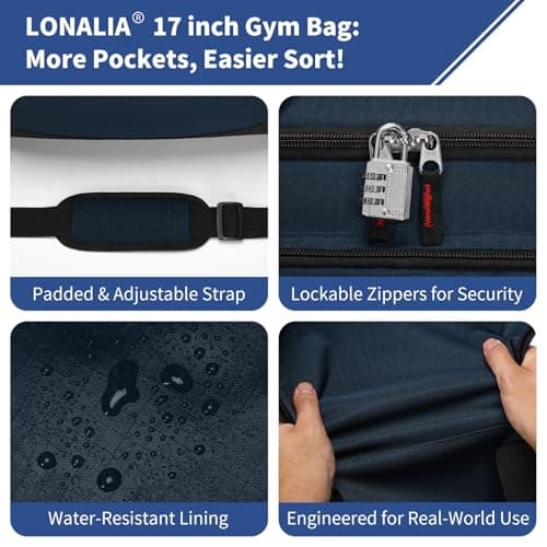 LONALIA Small Holdall Bag 30L, Gym Duffle Bag, Navy Blue — view 4